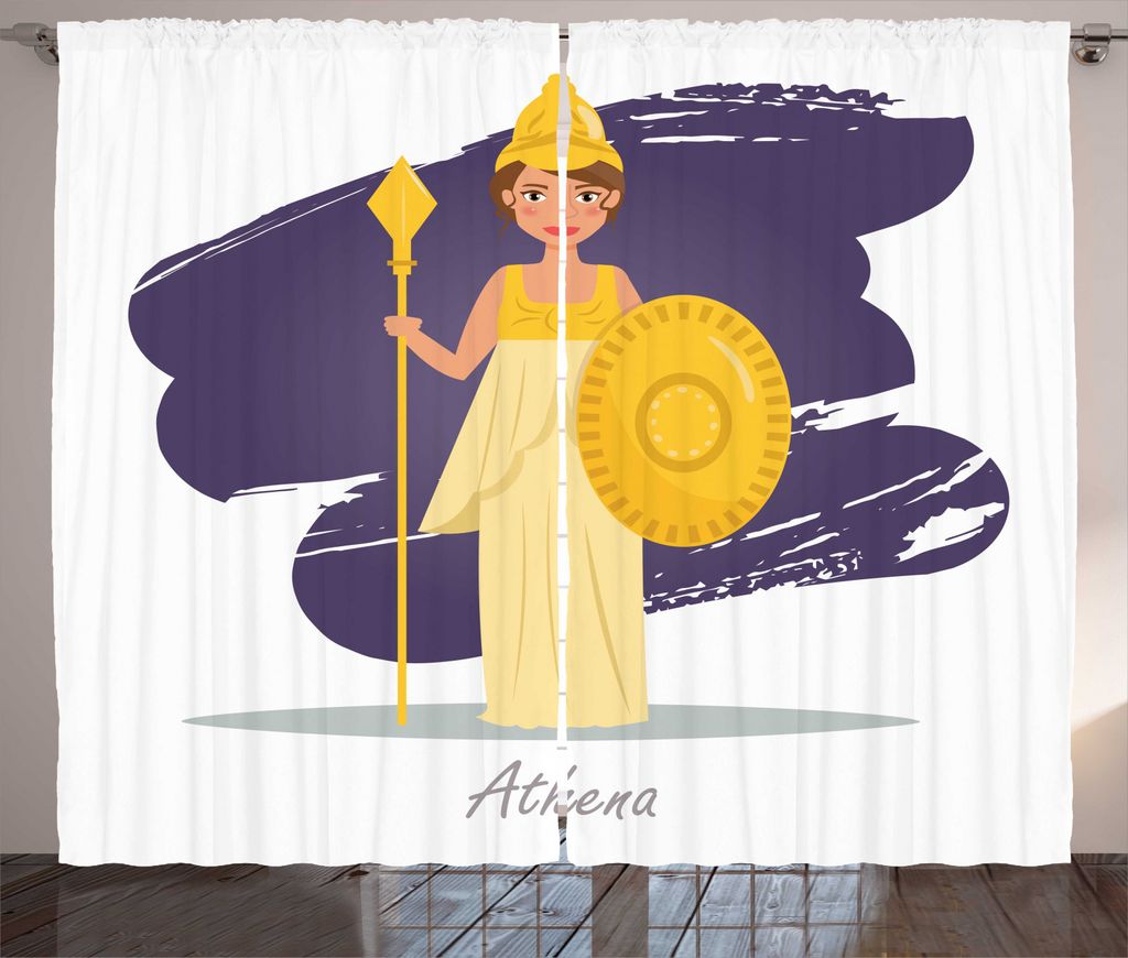 ABAKUHAUS Athena Rustikaler Gardine, Kalligraphisches Lady in Rüstung, Schlafzimmer Kräuselband Vorhang mit Schlaufen und Haken, 280 x 245 cm, In...