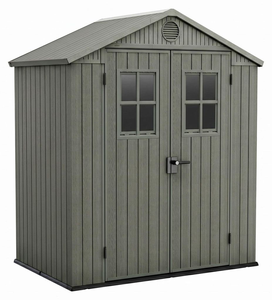Darwin 6x4 - Gartenhaus 190x221x122 cm mit 2 Türen zur Werkzeugaufbewahrung, Holzoptik-Oberfläche Evotech+ aus grünem Kunstharz