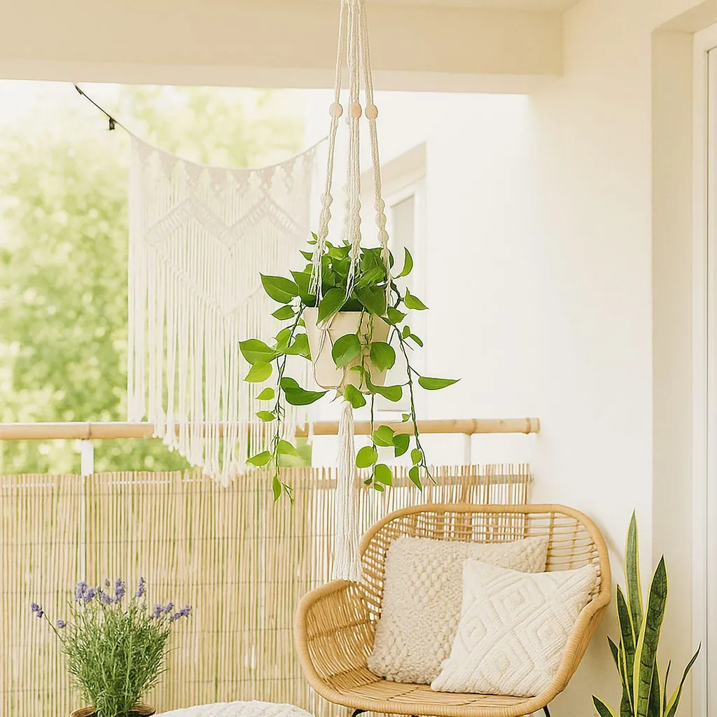 Suspensions macramé robustes lot de 7, design artisanal en coton bio
