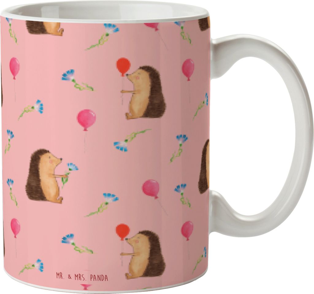 Mr. & Mrs. Panda Kaffeetasse Igel Luftballon - Rosa - Geschenk, Bedruckte Tasse, Kaffeebecher, Herzlichen Glückwunsch, keramik, Happy Birthday, Ge...