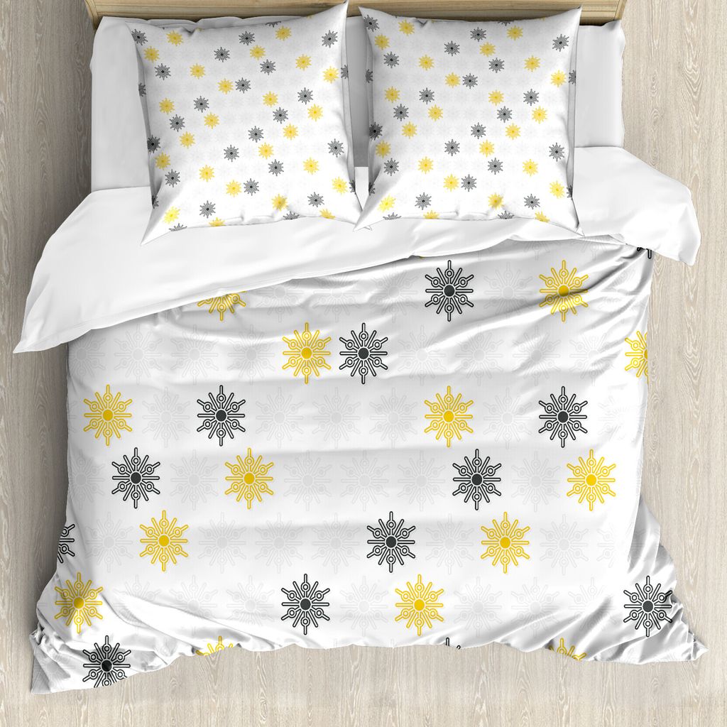ABAKUHAUS Grau und Gelb Bettbezug, Sun-Blumen-Punkte, Milbensicher Allergiker geeignet mit Kissenbezügen, 155 cm x 220 cm - 80 x 80 cm, Schwarz un...