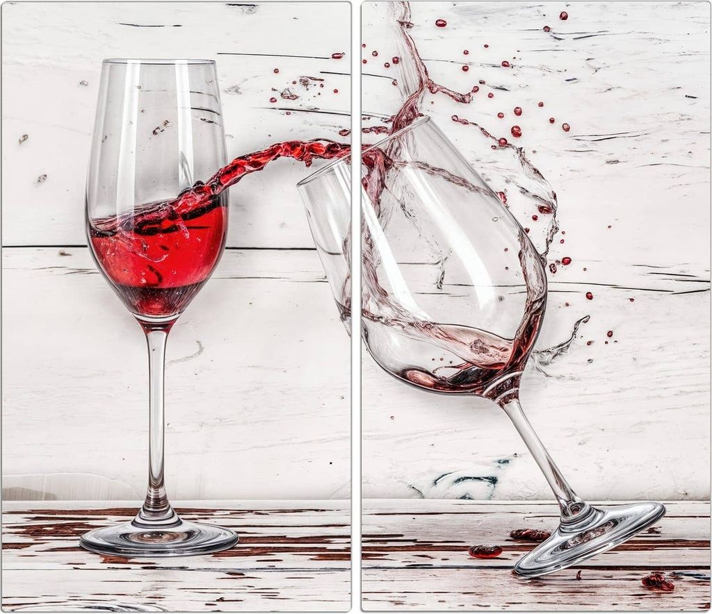 Spritzschutz Herdabdeckplatte Schneidebrett aus Glas Rotweingläserfall 2-Teilig (60x52cm)