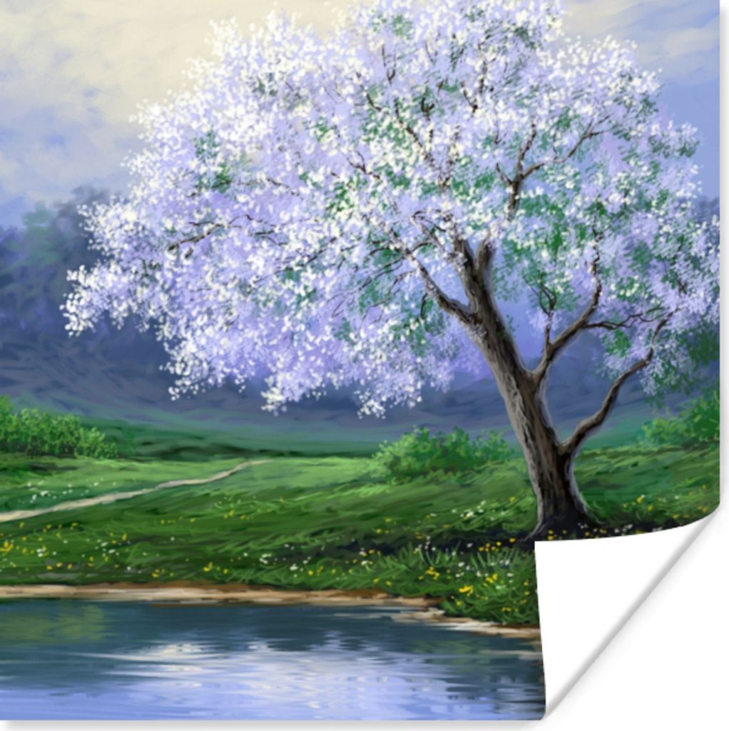 MuchoWow Poster Malerei - Baum - Blüte - Natur - Wasser 75x75 cm - Wand Dekoration