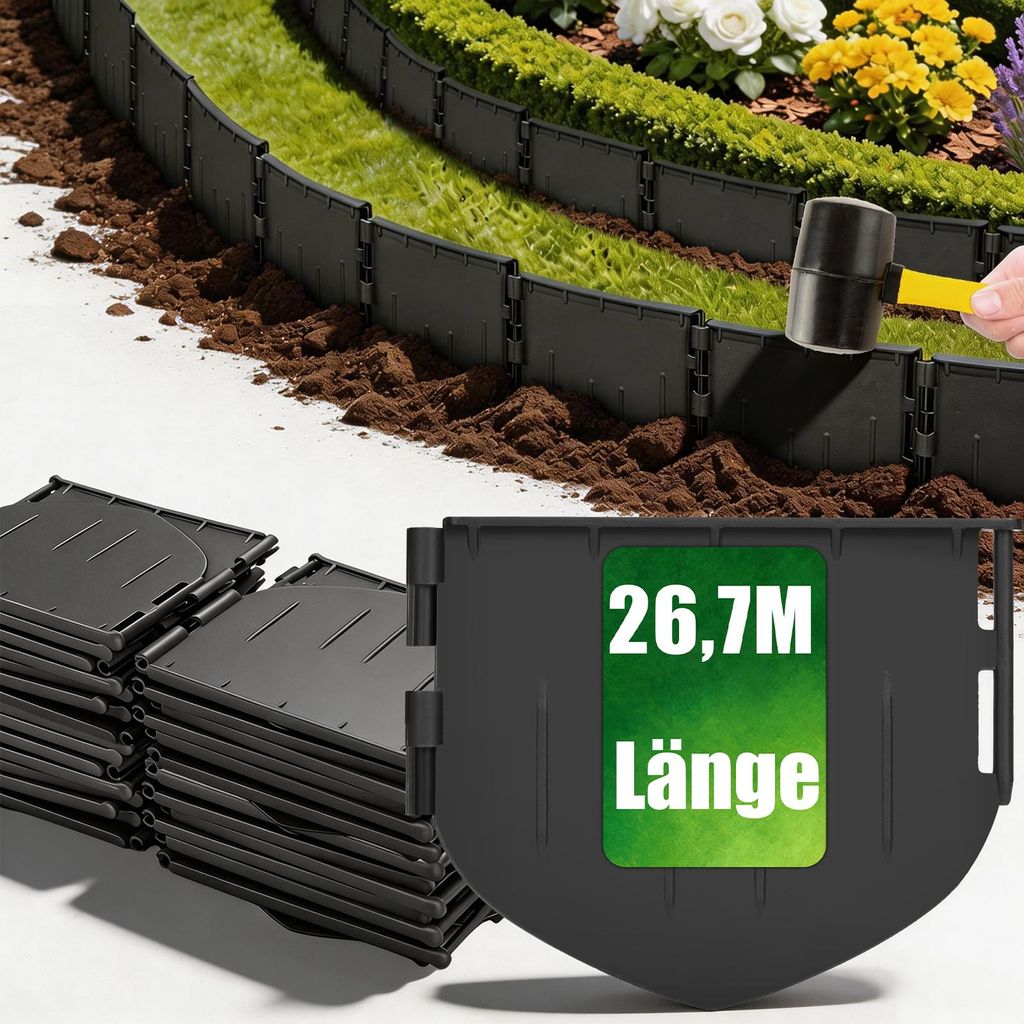 26,7m Flexibel Kunststoff Rasenkante aus recyceltem Plastik Produktbild 