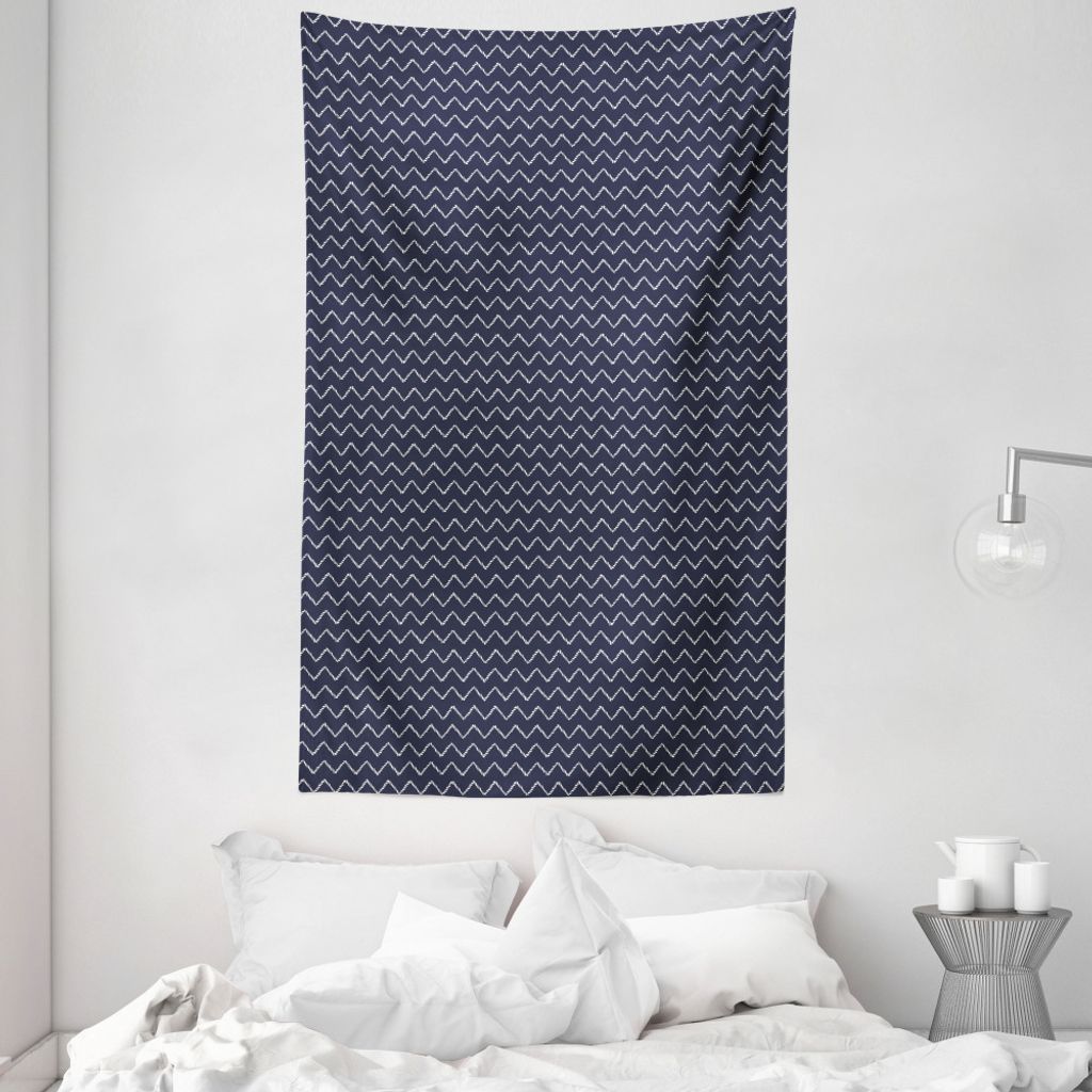 ABAKUHAUS Navy blau Wandteppich und Tagesdecke, Chevron Zigzag Ropes aus Weiches Mikrofaser Stoff Waschbar ohne Verblassen Digitaldruck, 140 x 230 ...
