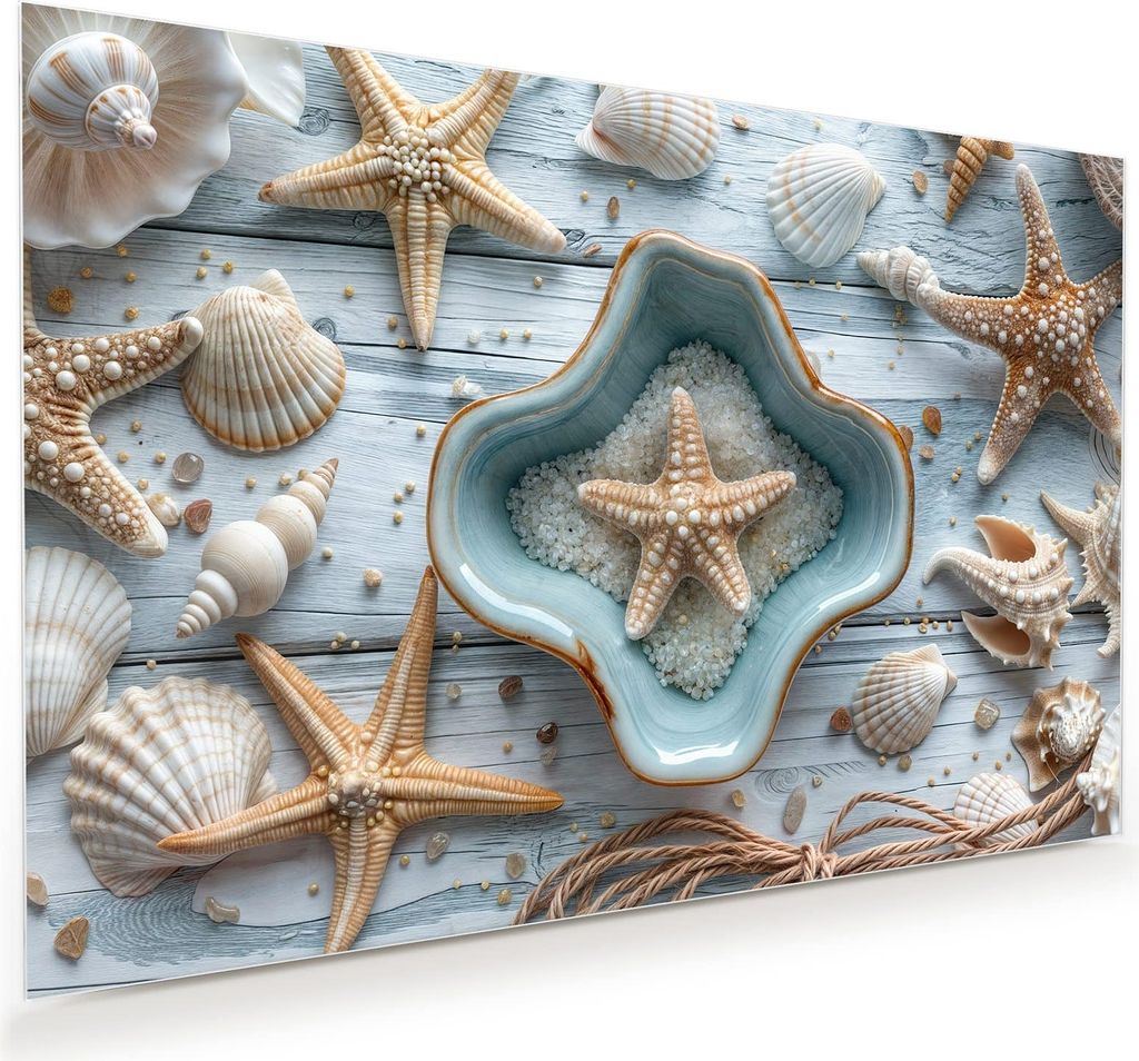 Glasbild 60x40cm in XXL für Wohnzimmer, Schlafzimmer Motiv Muscheldeko Sternform