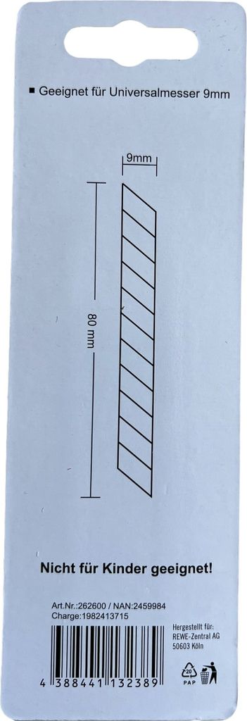 10 Stk. Abbrechklingen 9mm, Ersatzklingen Abbrechklinge Cuttermesser Teppichmesser