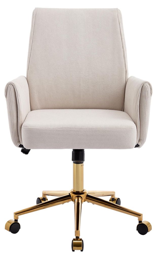 Bürodrehstuhl ergonomisch mit mittelhoher Rückenlehne – Office-Chair in Weiß, Corduroy-Bezug, höhenverstellbar, 64x61x107 cm, für Arbeit, St...