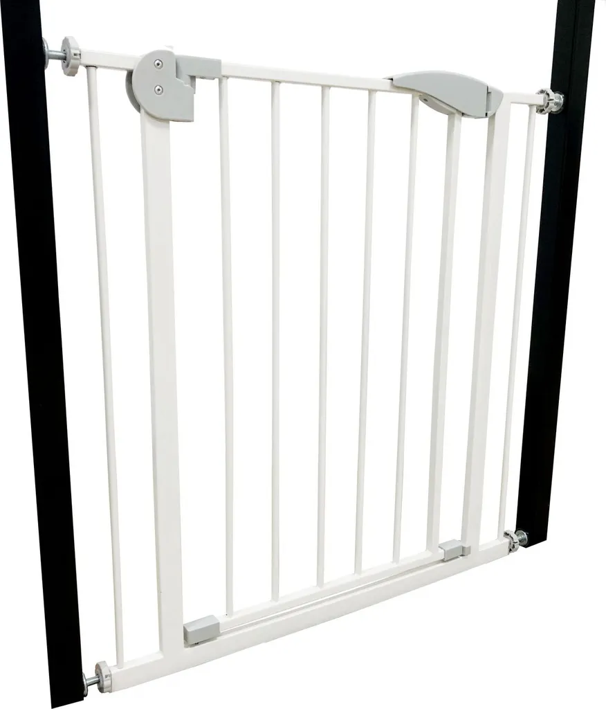Barrière de sécurité blanche en métal pour escalier avec fixation pression