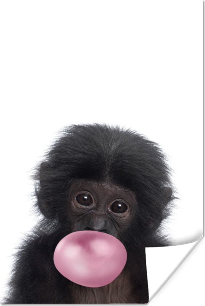 MuchoWow Poster Affe - Kaugummi - Weiß - Für Kinder - Kinder - Mädchen - Jungen 120x180 cm - Kunstposter