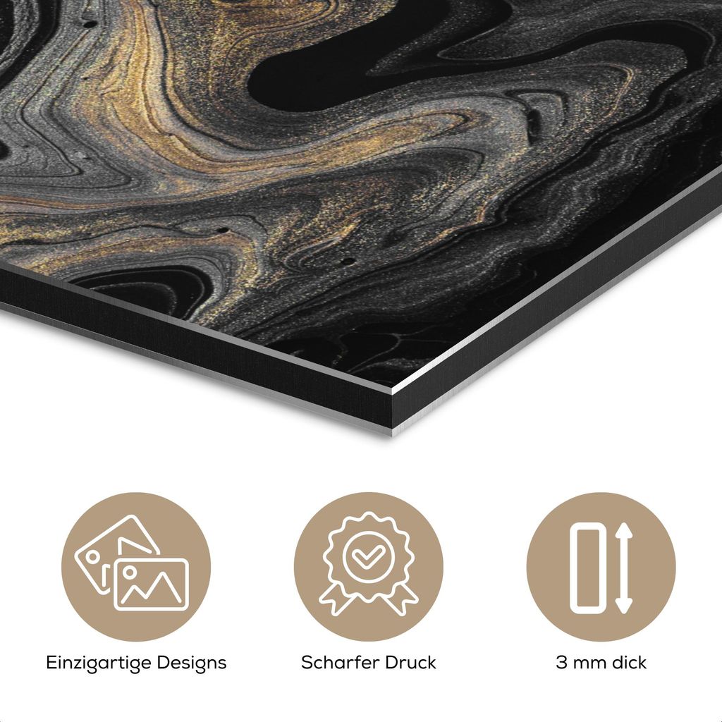 MuchoWow Wanddekoration Metall Metallbild Wandkunst 50x50 cm Marmor - Acryl - Gold - Luxus - Abstrakt MuchoWow Aluminium Gemälde - Alubild - Indus...