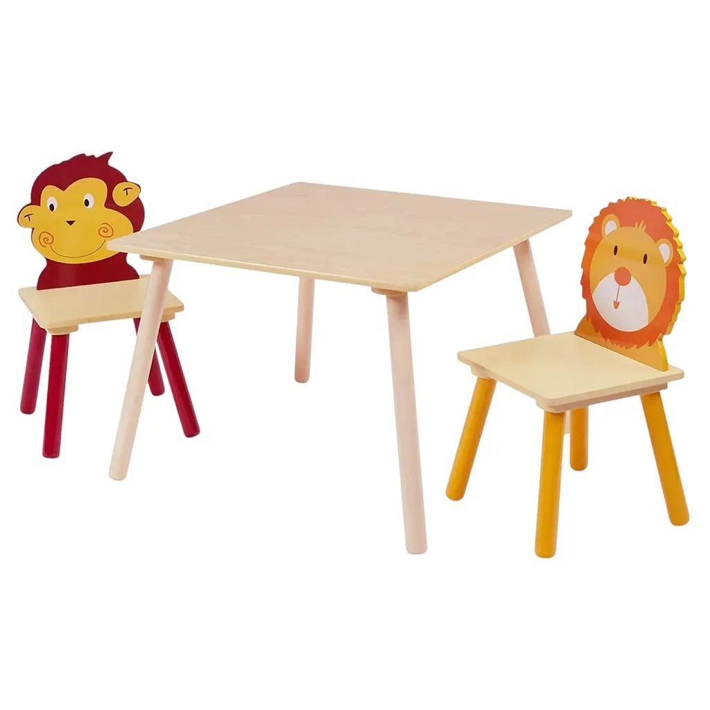 Table de Jeu Enfant Stable et Facile à Nettoyer avec 2 Chaises Bois Animaux