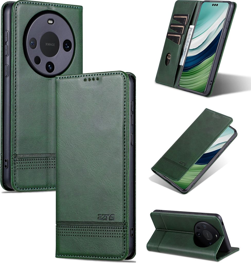Leder Hülle für Huawei Mate 60, Klapphüllen Brieftasche Magnetverschluss Ständer Schutzhülle Grün