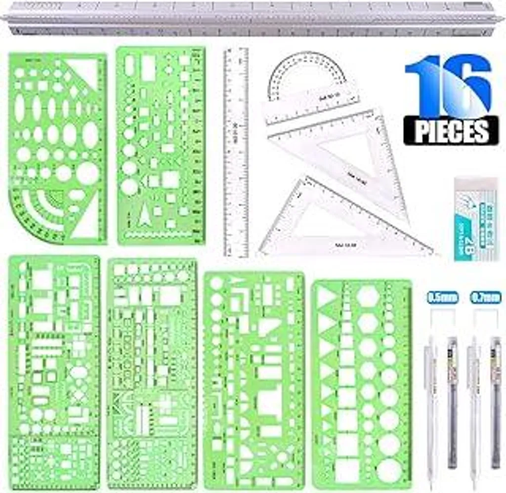 Set Disegno Tecnico Glarks 16 Pezzi - Modelli Geometria e Righelli Scuola