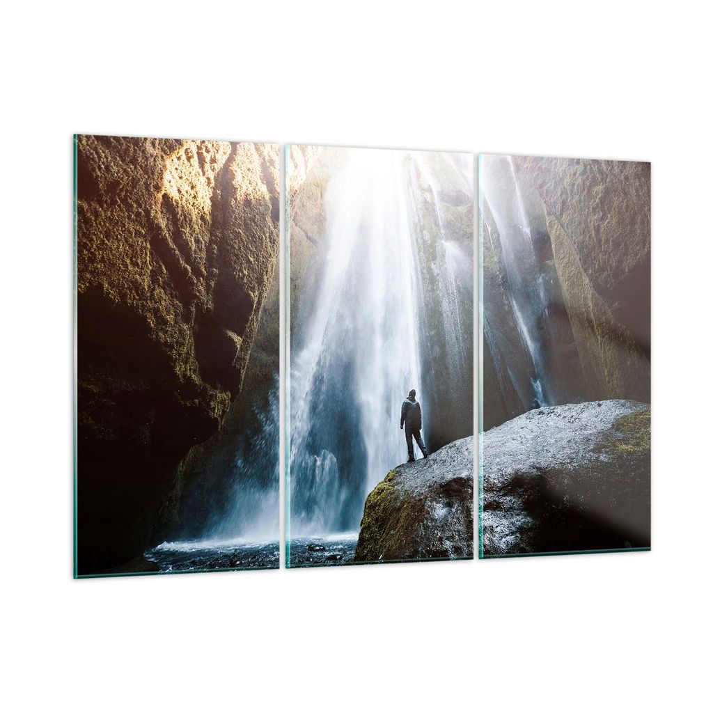 Bilder auf glas - Berg Wasserfall - 105x70cm - Glasbilder - Wandbilder - Kunstdruck - zum Aufhängen bereit - Wanddekoration aus Glas - Glas Bilder...