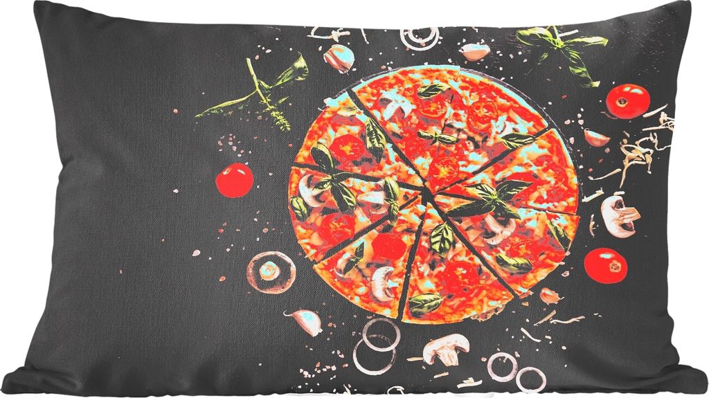 MuchoWow Zierkissen Sofakissen Wohnzimmer Dekokissen 60x40 cm Pizza - Gemüse - Kräuter - Küche - Industrie - Kopfkissen - Polster mit Foto