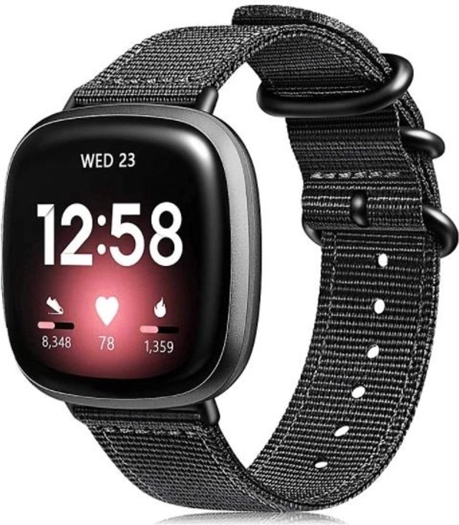 Strap-it Fitbit Versa 3 Nylonschnallenband (Schwarz)