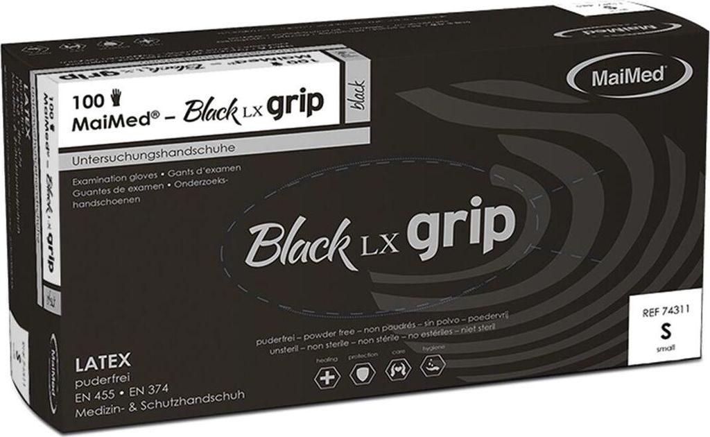 MaiMed Untersuchungshandschuhe Black LX grip puderfrei S Produktbild 1