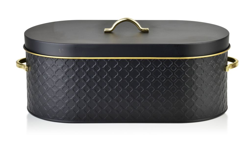 Brotkasten Sandy aus Metall schwarz / gold 15cm x 36cm x 18cm Küche Zubehör