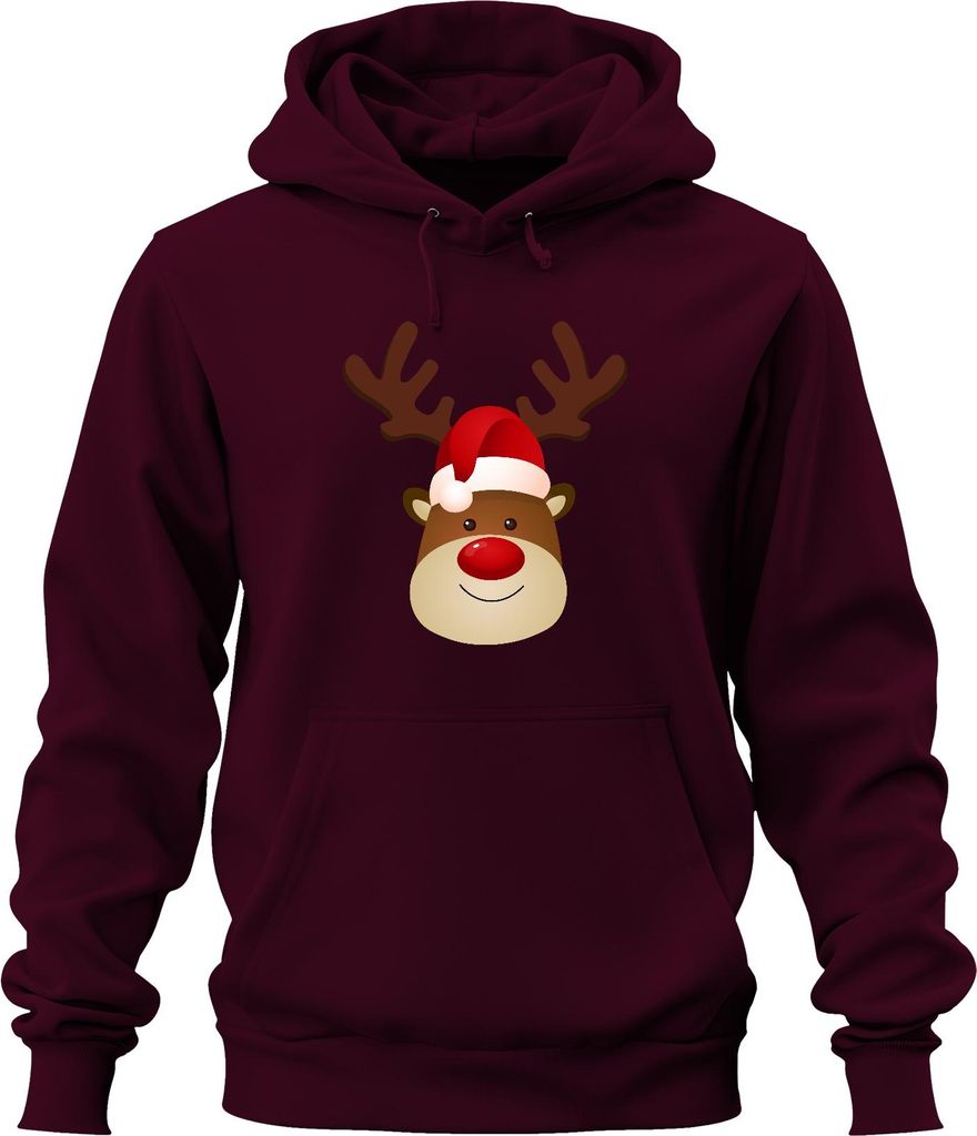 Rentier Rudolf süßes Weihnachtsmotiv - Weihnachten Weihnachtsgeschenk Christmas Uni Hoodie Kapuzenpullover, Burgundy, XL