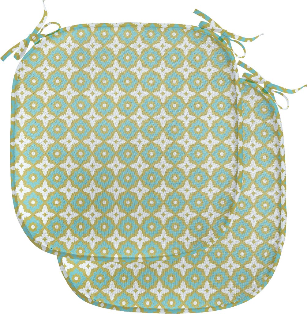 ABAKUHAUS Blumen Polster für Esszimmerstühle, Floral Töne Verziert, Dekoratives wasserfestes Kissen mit Riemen für Küchensitze, 40 cm x 40 cm-...