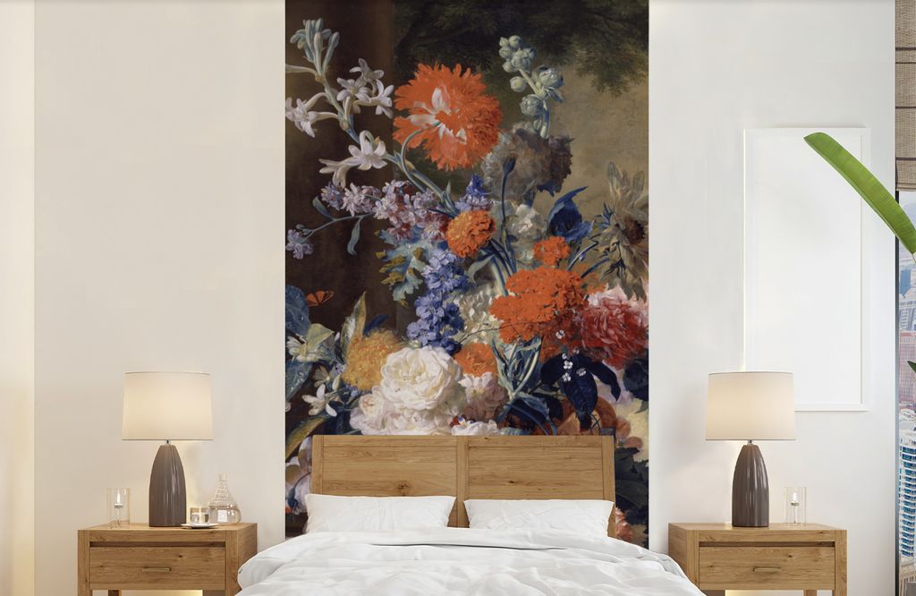 MuchoWow Fototapete für Wohnzimmer oder Schlafzimmer Wandtapete Vinyl Motivtapete Stilleben mit Blumen - Malerei - Alte Meister - 120x240 cm - H...