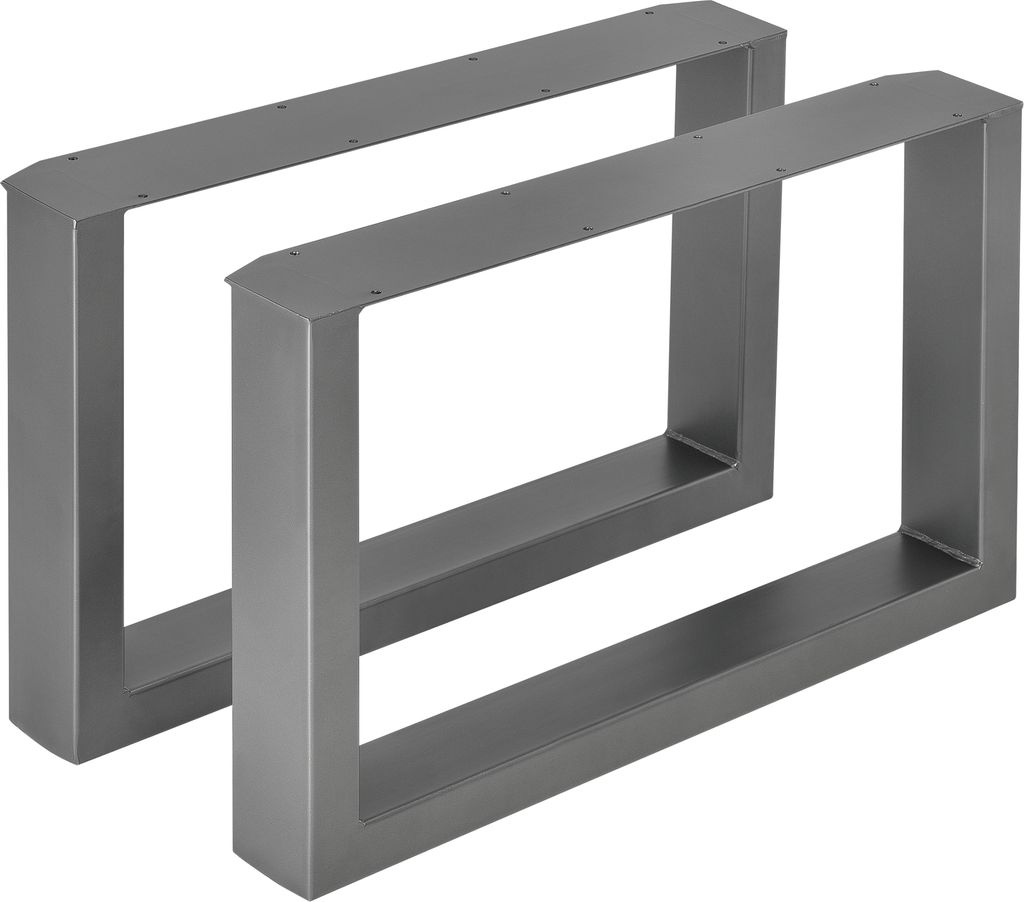 Two metal table legs are shown against a white background.