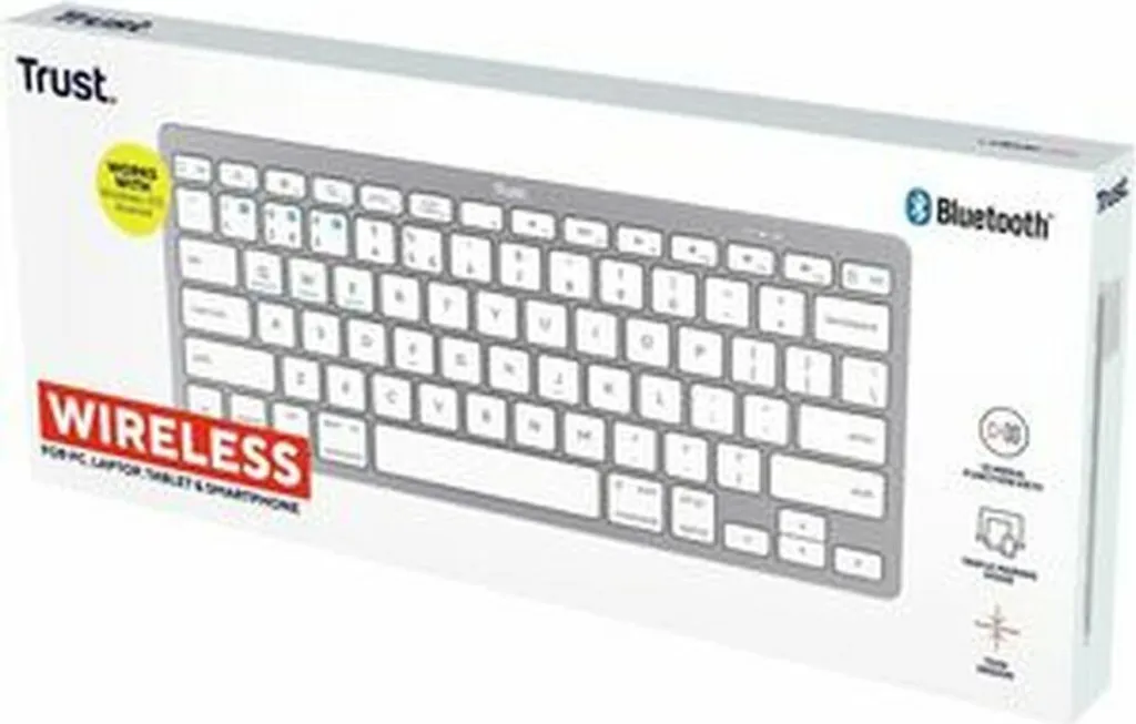 Clavier sans fil Bluetooth compact Trust 24654 Argenté pour PC et Tablette