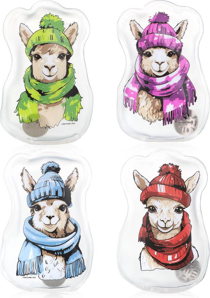COM-FOUR 4x Taschenwärmer wiederverwendbar - Handwärmer mit Lama Motiv - Wärmepad für kalte Tage und für unterwegs - Wärmeknickkissen
