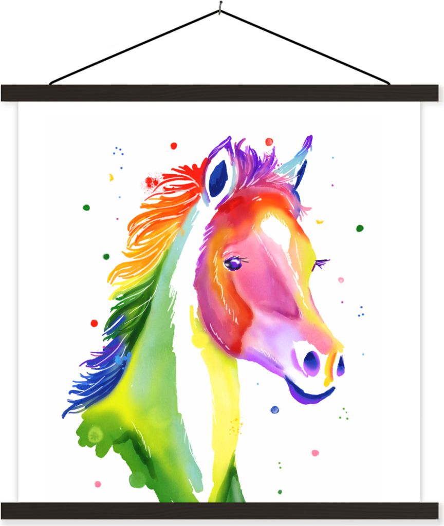 MuchoWow Textilposter Pferd - Farben - Punkte - Mädchen - Kinder - Mädchen 40x40 cm mit schwarzem Rahmen - Fotos