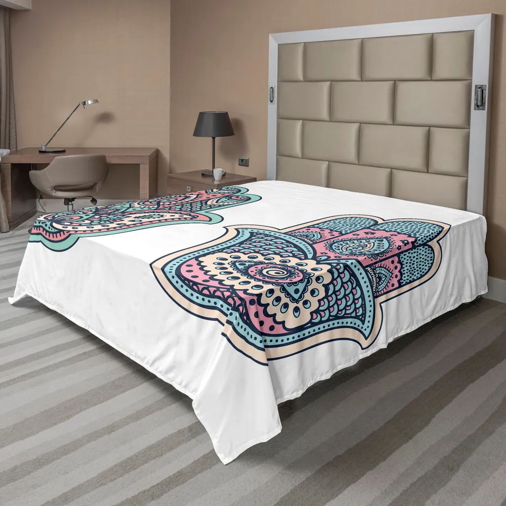Drap Plat Décoratif 1 Pièce, Motif Main de Hamsa Asiatique 275x260cm
