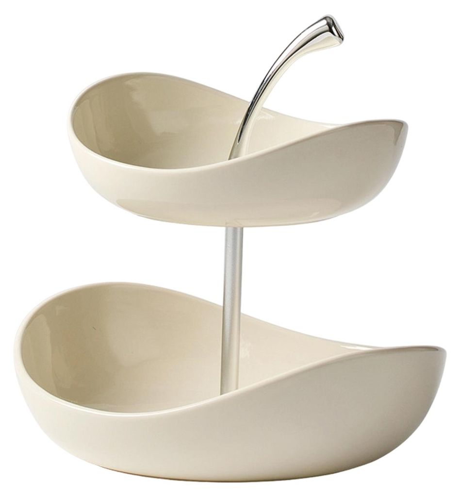 Doppellagiger Obstteller, mehrlagige Keramik-Obstschale mit Metallständer, spülmaschinenfester Eck-Küchenarbeitsplatten-Organizer für Obst, Sna...