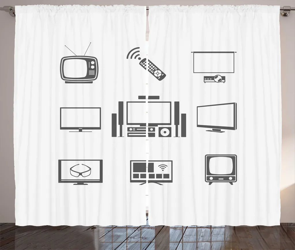 Grand rideau de chambre à fronces 280x225 cm motif TV rétro Anthracite