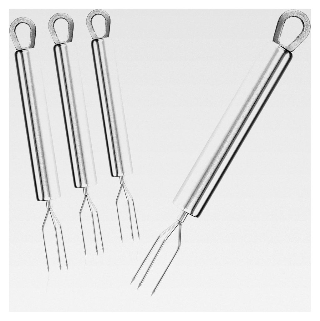 4 Stück Pellkartoffel-Gabel mit 3 Zinken aus rostfreiem Edelstahl 430, wiederverwendbar als Maisspieß, Schälhilfe