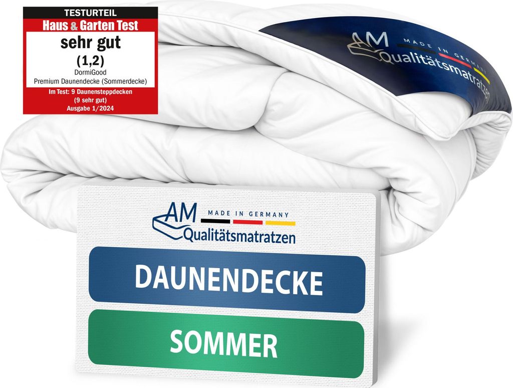 DormiGood | Premium Daunendecke | 200x200 cm | Sommerdecke | 100% Daunen (300g) | Bettdecke | 200x200 | Sommerbett | Sommer | Leicht | Dünn | Nomi...