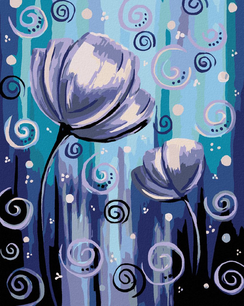 Diamondi - Diamond painting - BLUMEN UND KLEINE SPIRALEN, 40X50 cm, mit Keilrahmen (bereits gespannt)