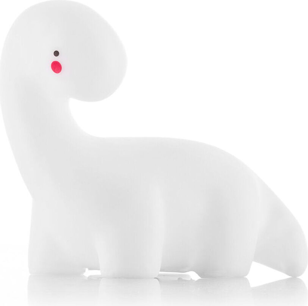 A white dinosaur-shaped night light with red cheeks and a black eye, set against a white background.