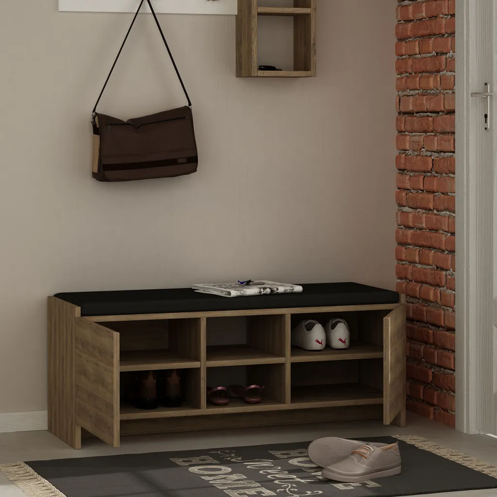 Armoire à chaussures étroite Zulla HMS en bois mélaminé chêne foncé