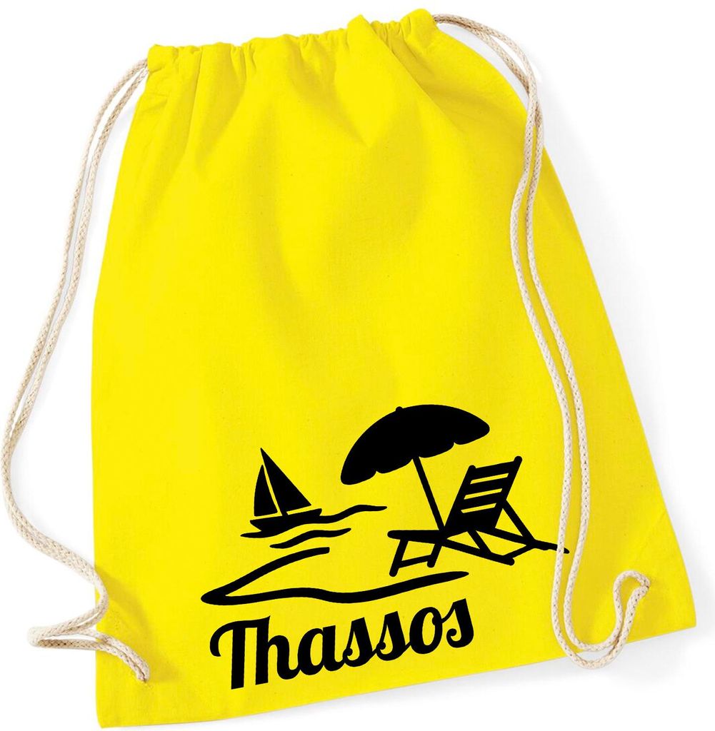 Huuraa Turnbeutel Thassos Inselmotiv Griechenland 12 Liter Yellow Baumwolle Rucksack Geschenkidee