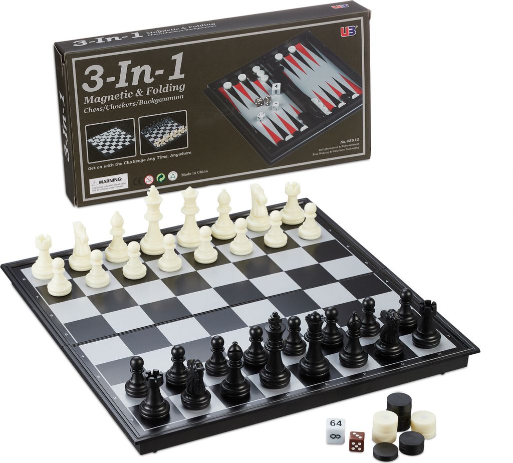 relaxdays 3-in-1 Schachspiel magnetisch