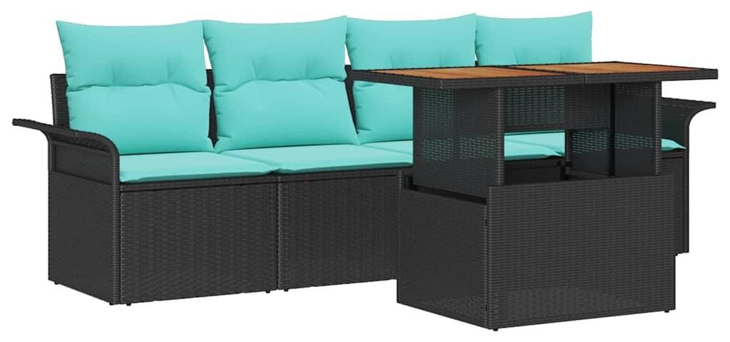 vidaXL Garten-Sofa-Set mit Kissen 5 pcs Schwarz und blau