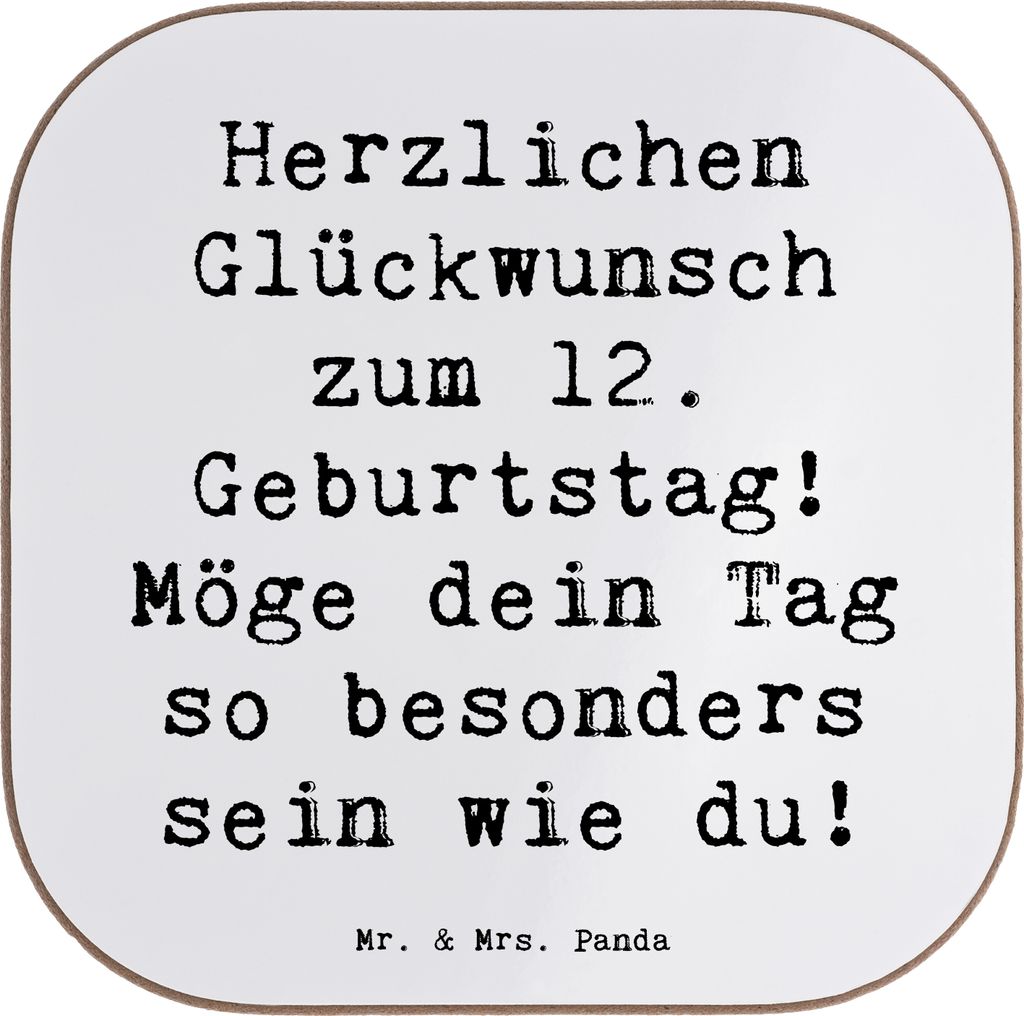 Mr. & Mrs. Panda Untersetzer für Gläser Spruch 12. Geburtstag - Weiß - Geschenk, Holzuntersetzer, handgefertigte Geschenke, Geburtstagsgeschenk,...