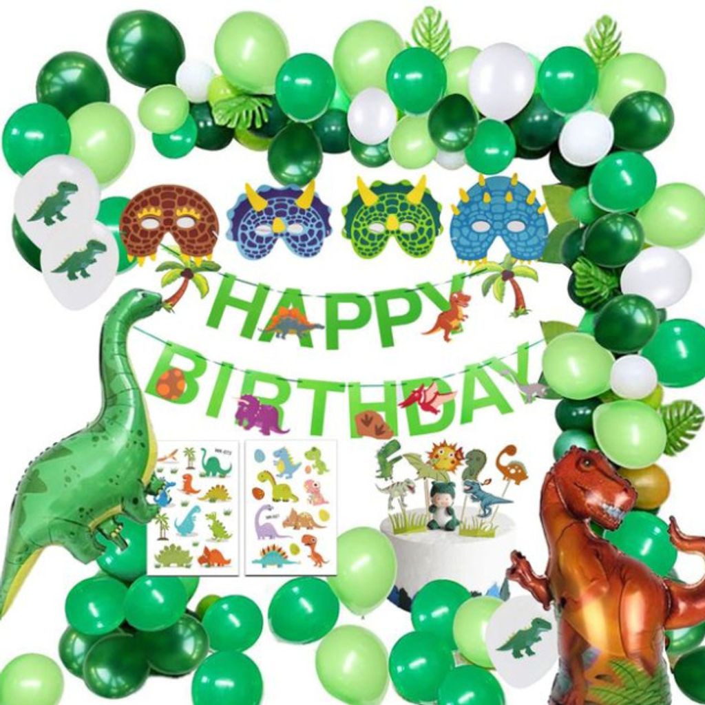 Jungs Kindergeburtstag Deko Dinosaurier,Happy Birthday Luftballons Girlande Grün 