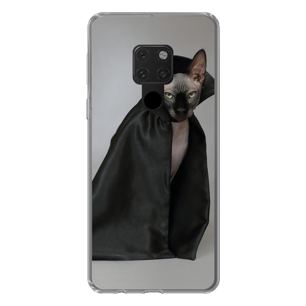 MuchoWow Handyhülle Schutzhülle Hülle für Huawei P40 Lite Katze - Umhang - Schwarz Silikon Softcase Handy Hülle - Handy