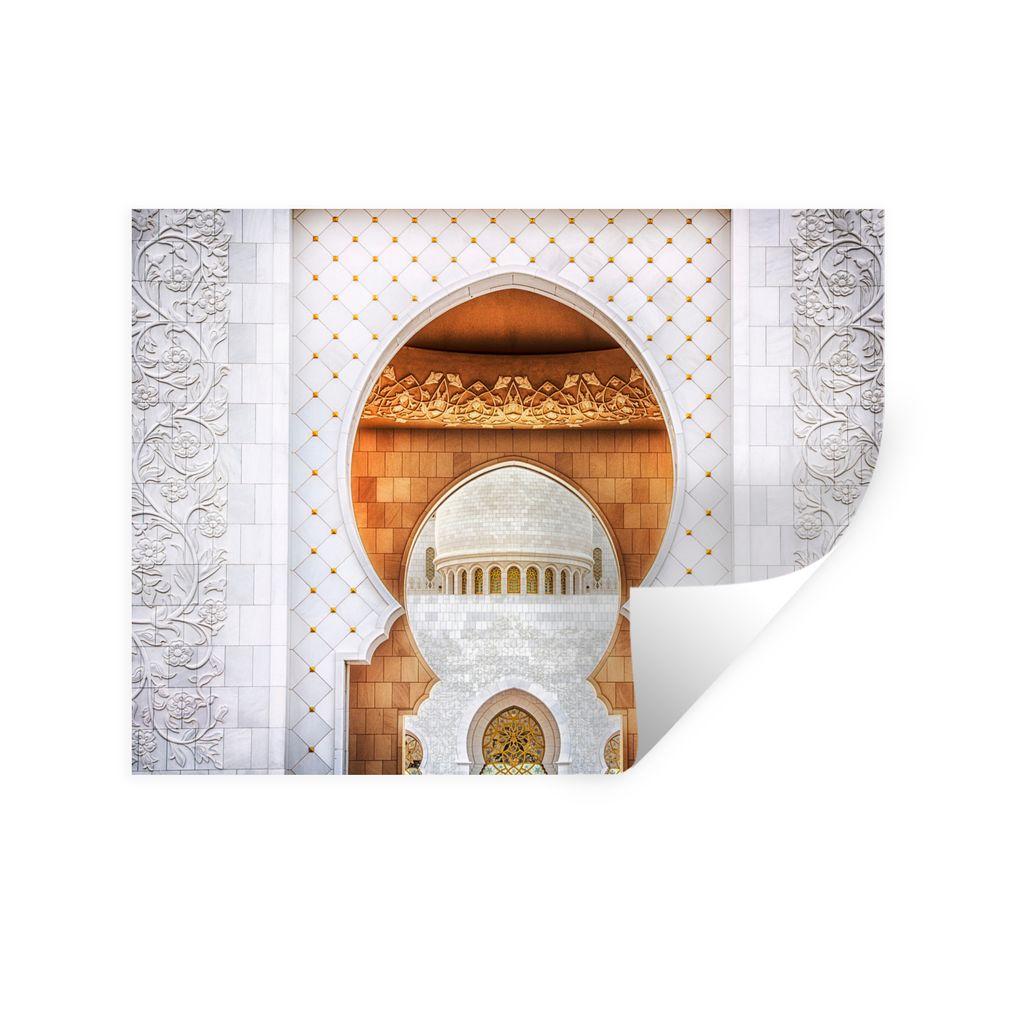 MuchoWow Wandtattoo Wandsticker Wandaufkleber Tor - Architektur - Weiß - Gold 40x30 cm Selbstklebend und Repositionierbar - Faltenfrei