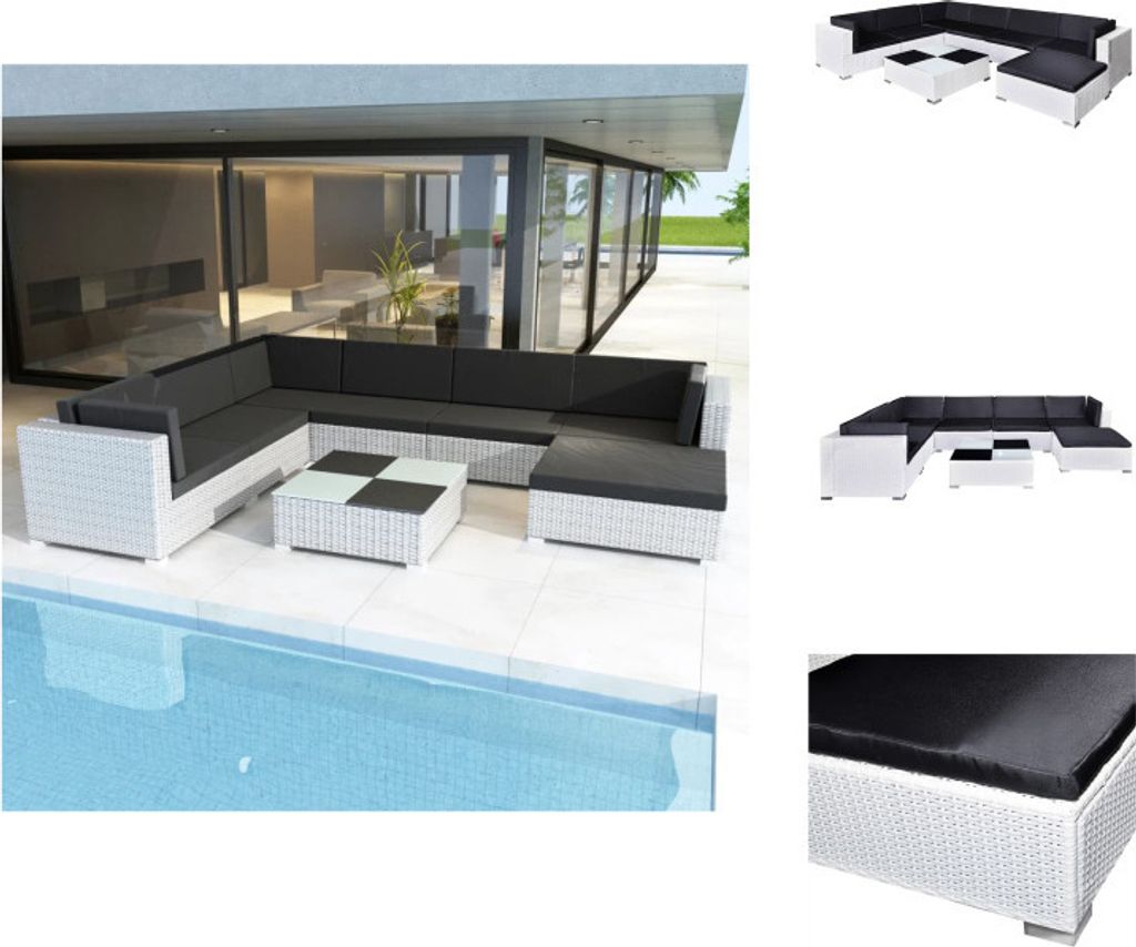 vidaXL 8-tlg. Garten-Lounge-Set mit Auflagen Poly Rattan Weiß - Gartenmöbel-Sets