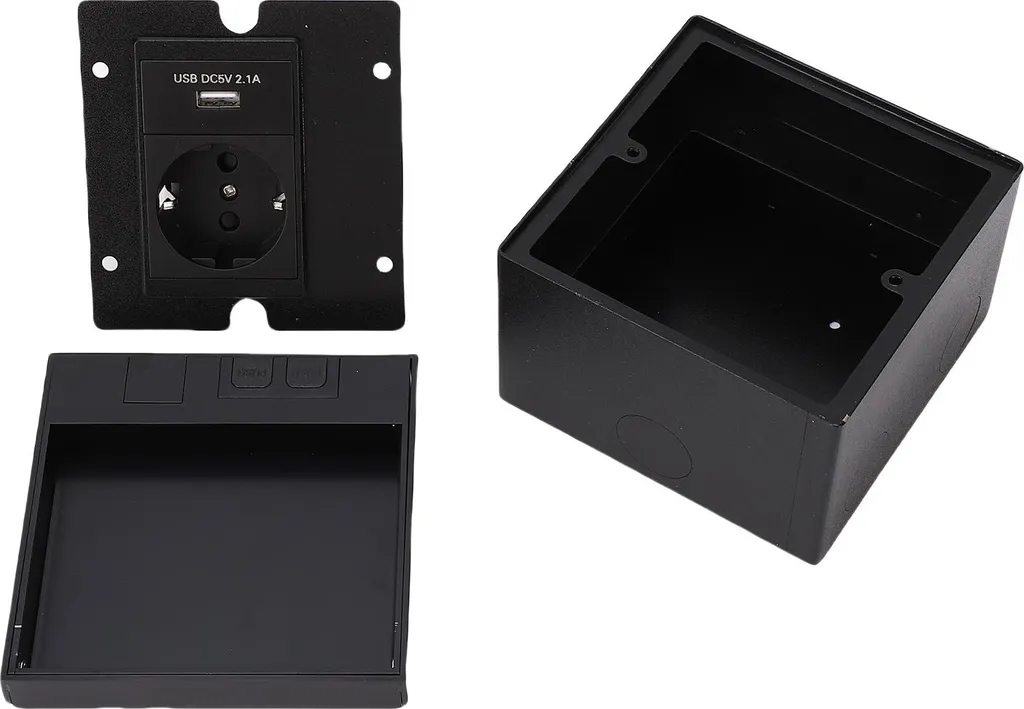 Prise de sol encastrée étanche noire en acier inoxydable avec port USB