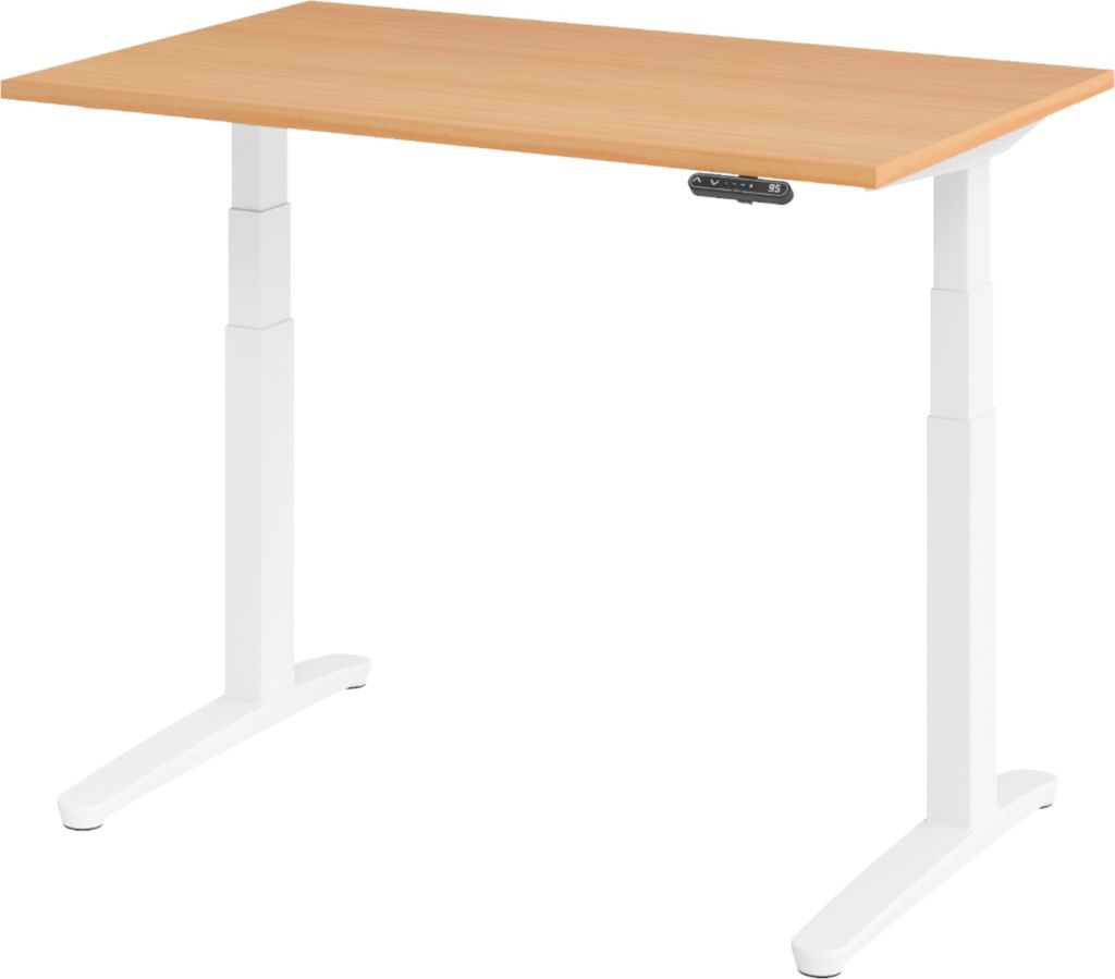bümö Schreibtisch elektrisch XBHM - Nachbildung: Buche, Größe: 120 x 80 cm, Gestell: Weiß