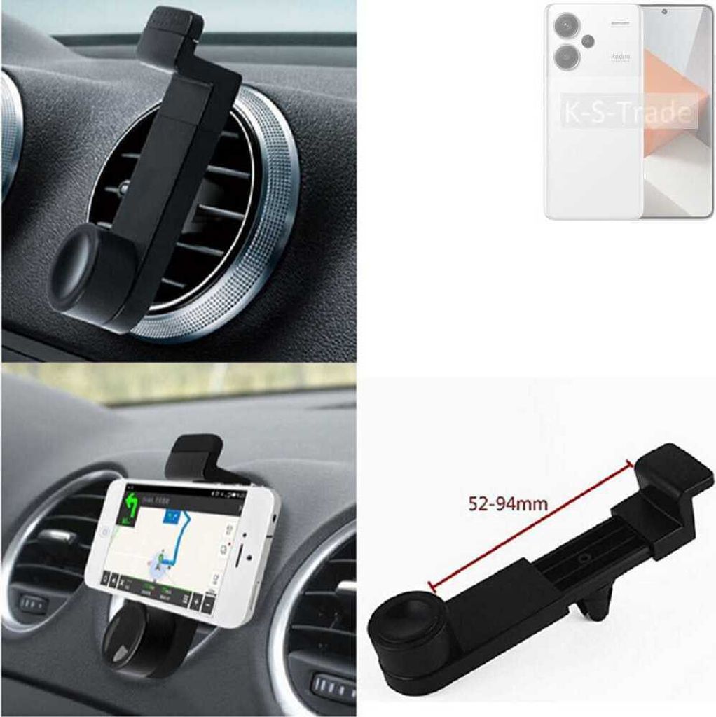 K-S-Trade Lüftungshalterung kompatibel mit Xiaomi Redmi Note 13 Pro+ KFZ-Halterung Autohalterung Handy-halterung Lüftungsgitter Lüftungsschlitze