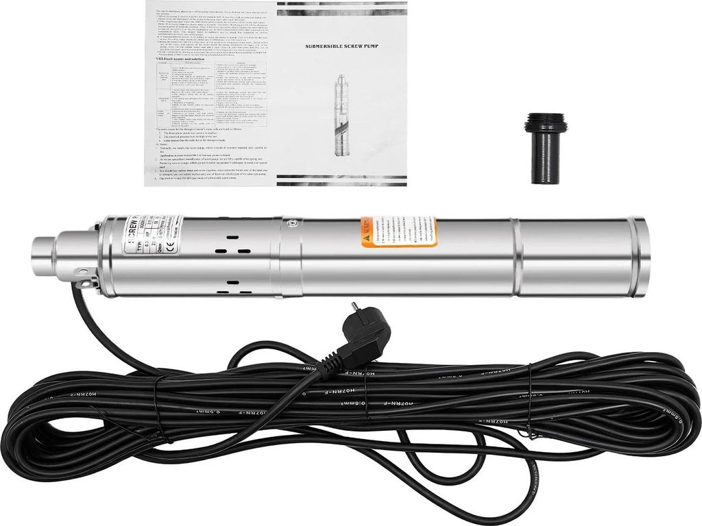 Edelstahl 304 Tiefbrunnenpumpe - Tauchpumpe - 0,25 kW (250 W) - 1600 L/h - 220 V EU-Stecker - 7,5×52 cm